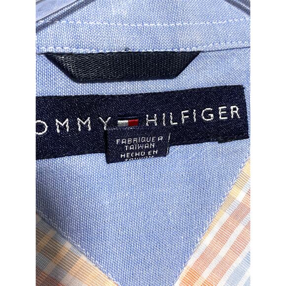 Tommy Hilfiger Button Shirt Colorful Red Orange Blue Checks Stripes Mens XL - Picture 4 of 10